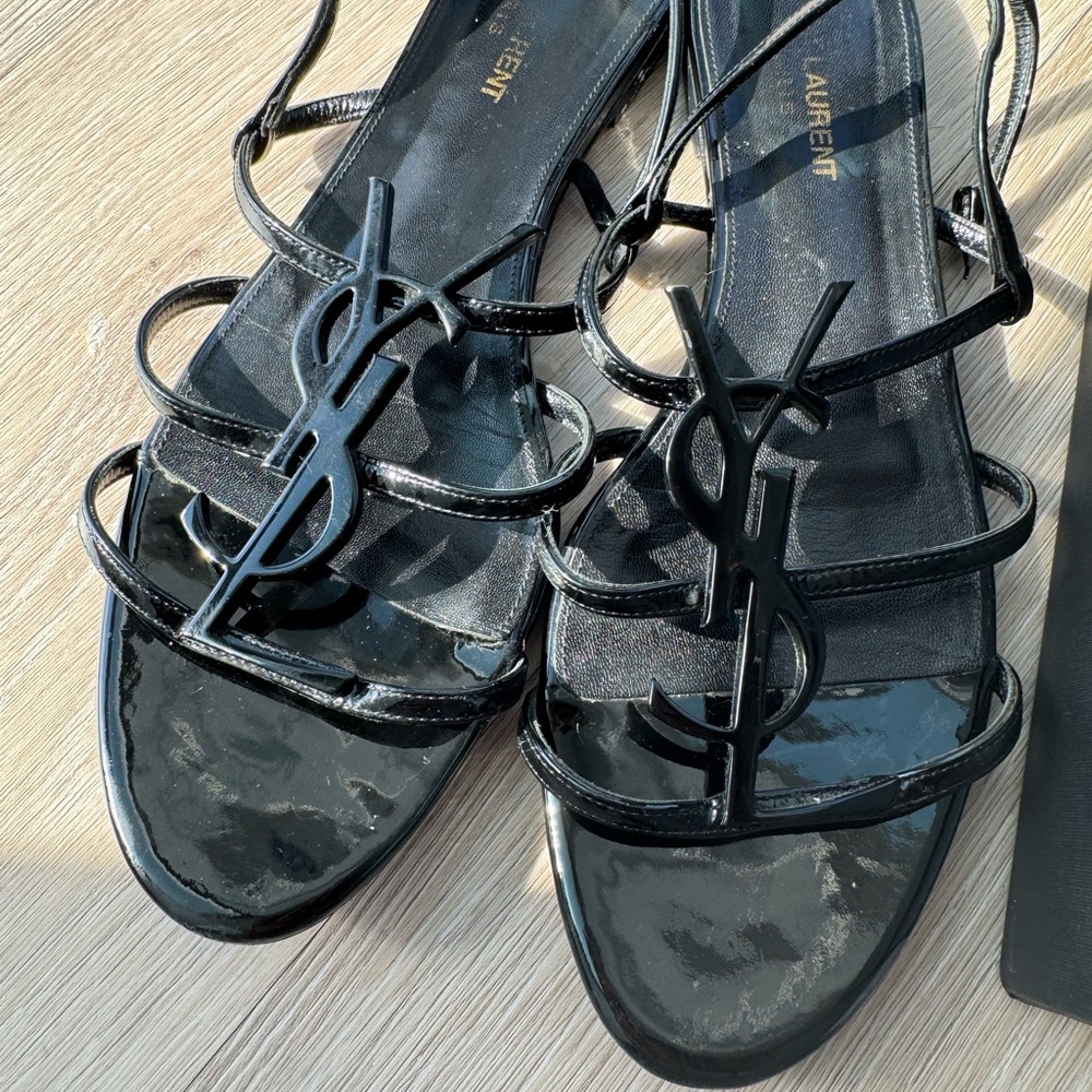 Saint Laurent Glossy Black Logo Sandals